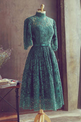Green lace short prom dress green lace homecoming dress - RongMoon