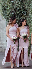Elegant One-shoulder Mermaid Side Slit Long Bridesmaid Dresses Online.DB10845