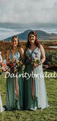 Sexy Spaghetti Strap V-neck Floor Length Chiffon Bridesmaid Dresses.DB10771