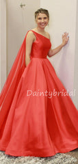 Charming One-shoulder Satin A-line Long Prom Dresses Evening Dresses.DB10575