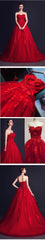 Stunning Red Tulle Sweetheart Appliques Lace Up Ball Gown Wedding Dresses, WD0150