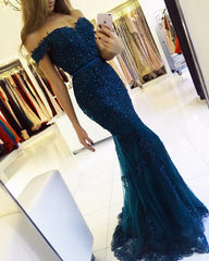 Charming Lace Pearl Beaded Mermaid Off The Shoulder Prom Dresses