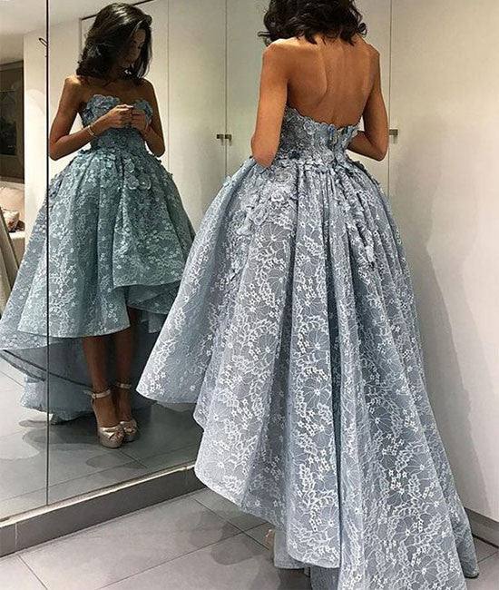 Unique sweetheart lace short prom gown, lace evening dress - RongMoon