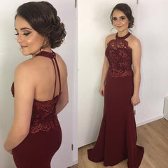 Elegant Lace Halter Long Mermaid Prom Dresses