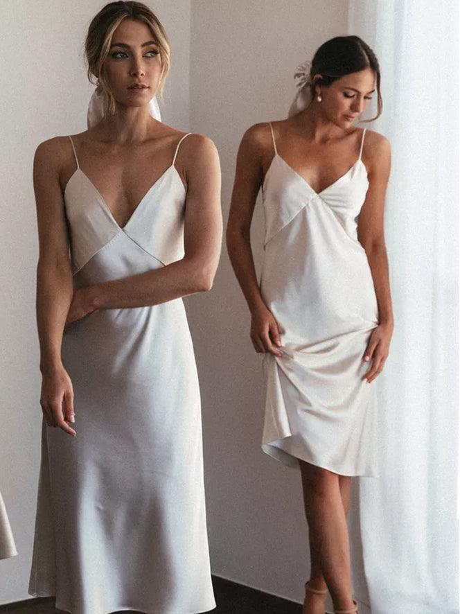 Spaghetti V-neck Bridesmaid Dresses, Popular Bridesmaid Dresses, Bridal Party Dresses - RongMoon