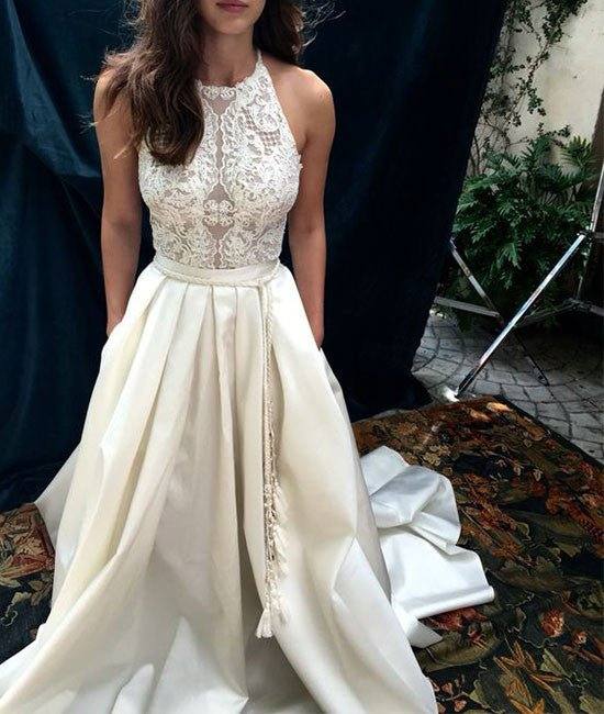 Custom made white lace long prom gown, wedding dress - RongMoon