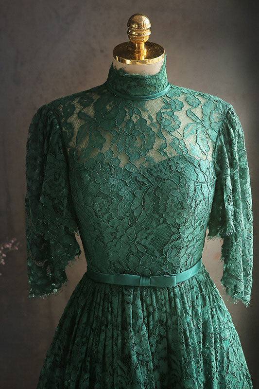 Green lace short prom dress green lace homecoming dress - RongMoon