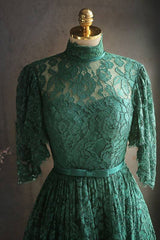 Green lace short prom dress green lace homecoming dress - RongMoon