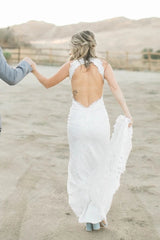 Cut Front Sheath Column Lace Boho Wedding Dress