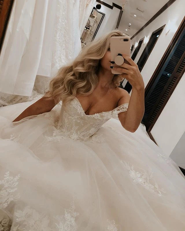 Tulle Appliques Ball Gown Beautiful Off The Shoulder Wedding Dress