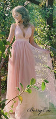 Deep V-neck Bridesmaid Dresses, Open Back Slit Bridesmaid Dresses - RongMoon