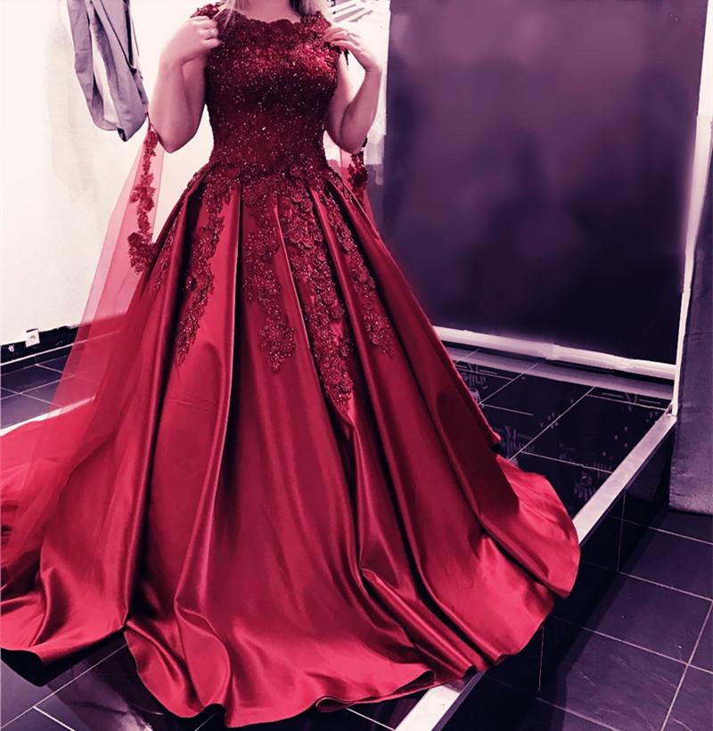 Vintage Lace Cap Sleeves Long Satin Burgundy Wedding Dresses Ball Gowns