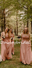 Charming Spaghetti Strap Off-shoulder Chiffon Floor-length Simple Long Bridesmaid Dresses.DB10758