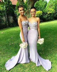 Stunning Lace Flowers Sweetheart Mermaid Long Bridesmaid Dresses