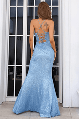 Spaghetti Long Prom Dresses, Sequins Popular 2023 Evening Dresses, Simple Mermaid Dresses - RongMoon