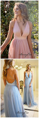 Deep V-neck Bridesmaid Dresses, Open Back Slit Bridesmaid Dresses - RongMoon