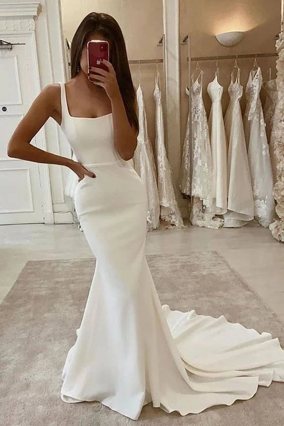Sweep Train Satin Straps Trumpet Mermaid Wedding Dress