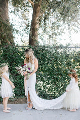 Cut Front Sheath Column Lace Boho Wedding Dress