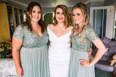 Elegant V-neck Sequin Tulle Floor-length Long Bridesmaid Dresses Online.DB10847