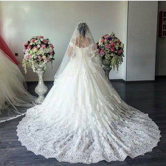 Vintage V-neck Off The Shoulder Lace Wedding Ball Gown Dresses 2018
