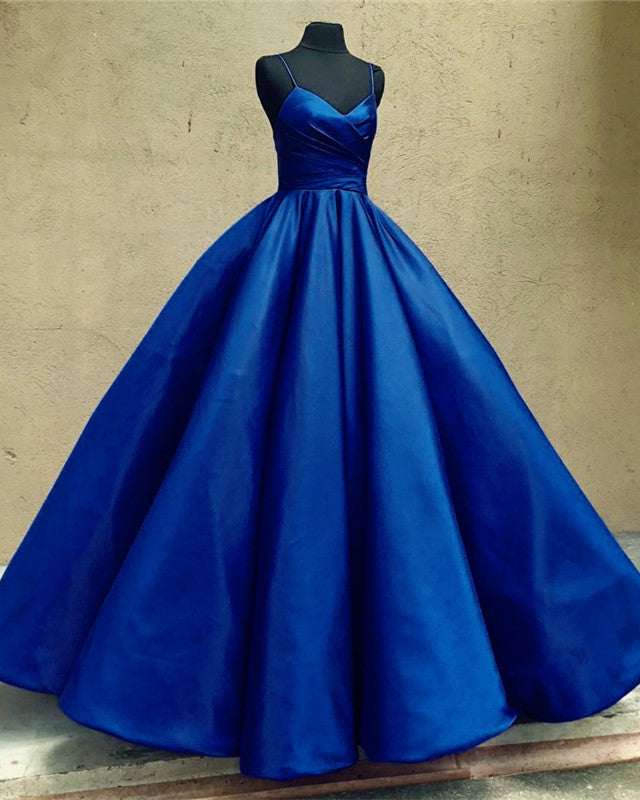 Spaghetti Straps V-neck Ball Gowns Satin Wedding Dresses