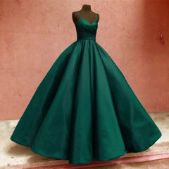 Spaghetti Straps V-neck Ball Gowns Satin Wedding Dresses