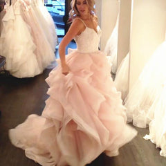 Lace Appliques Sweetheart Organza Layered Wedding Dresses Ball Gowns 2017