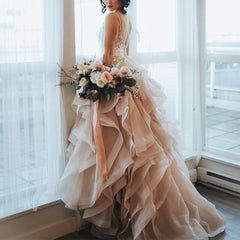 Lace Appliques Sweetheart Organza Layered Wedding Dresses Ball Gowns 2017