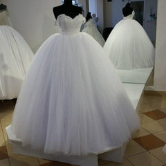 White Lace Off Shoulder Tulle Wedding Dresses Ball Gowns 2017