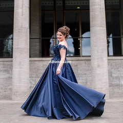 Elegant Ball Gowns Satin Dresses Lace Beaded Off Shoulder