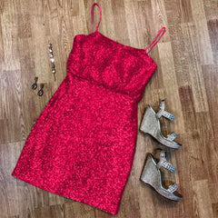 Spaghetti Straps Short Sequins Bridesmaid Dresses