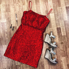 Spaghetti Straps Short Sequins Bridesmaid Dresses