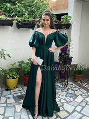 Charming V-neck A-line Side Slit Long Prom Dresses Evening Dresses.DB10578