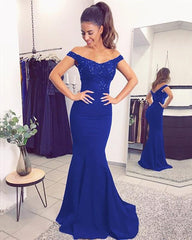 Mermaid V-neck Evening Dresses Lace Off Shoulder Prom Gowns