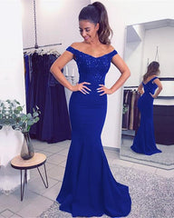 Mermaid V-neck Off Shoulder Bridesmaid Dresses Lace Appliques Evening Gowns