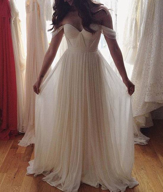 Simple Sweetheart Neck A-line White Long Prom Dress, Evening Dress - RongMoon