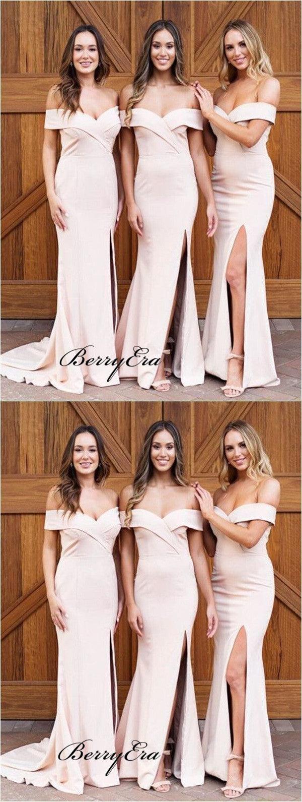 Off The Shoulder Bridesmaid Dresses, Mermaid Slit Bridesmaid Dresses - RongMoon