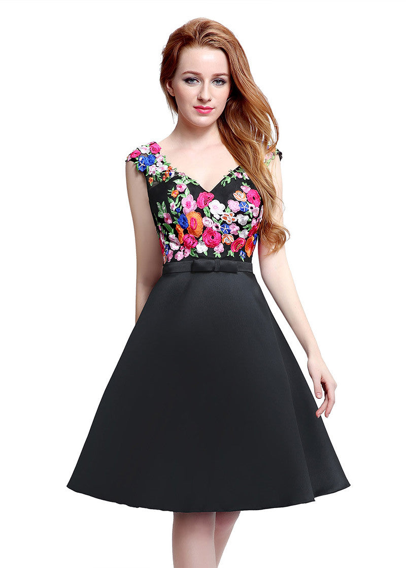 Black Floral Homecoming Dress
