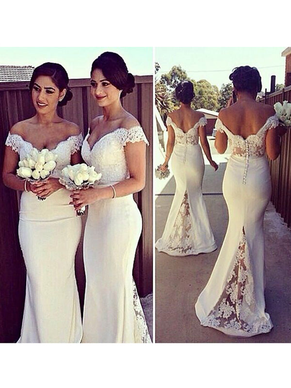 Mermaid Off-the-Shoulder Lace Satin Bridesmaid Dresses