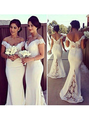 Mermaid Off-the-Shoulder Lace Satin Bridesmaid Dresses