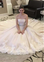 Beading Tulle Strapless Appliques A-line Wedding Dress