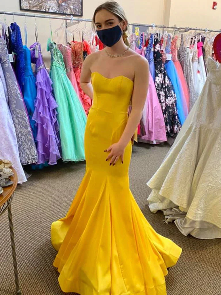 Yellow Strapless Trumpet Mermaid Sexy Prom Dress
