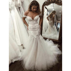 Trumpet Mermaid Tulle Applique Off-the-Shoulder Wedding Dress
