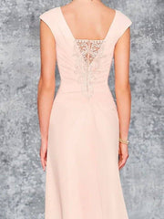 Two Piece Sheath / Column Mother of the Bride Dress Elegant V Neck Knee Length Chiffon 3/4 Length Sleeve with Pleats Embroidery - RongMoon