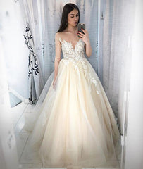 Champagne V Neck Illusion Sexy Wedding Dress