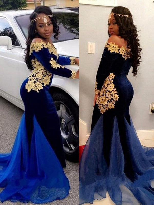 Trumpet Mermaid High Neck Long Sleeves Applique Spandex Prom Dress