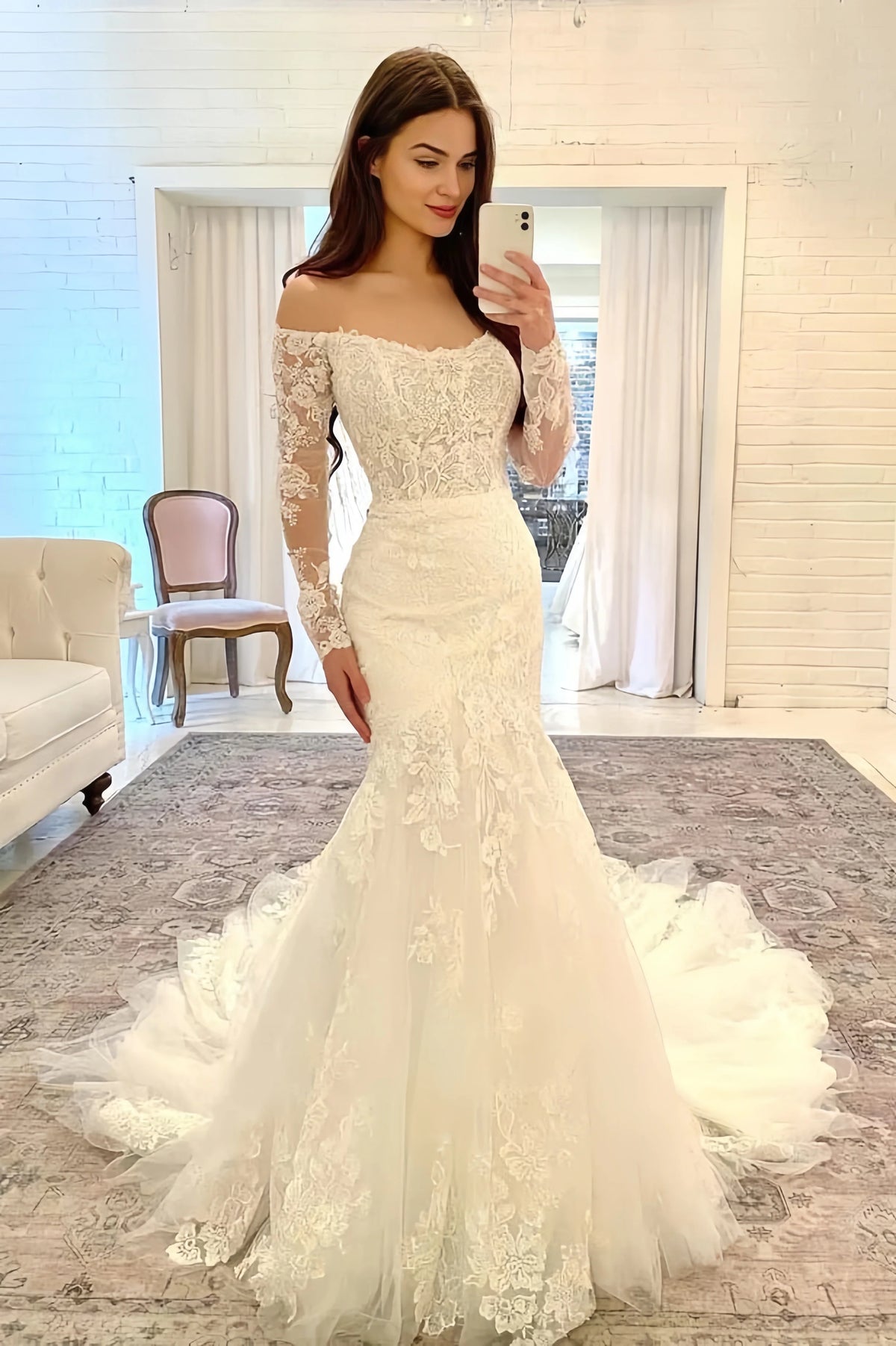 Off The Shoulder Appliques Long Sleeve Mermaid Wedding Dress