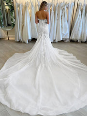 Trumpet Mermaid Tulle Applique Cathedral Train Wedding Dress