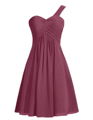 Ruffles One-shoulder Short Burgundy Bridesmaid Dress