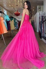 Hot Pink Tulle  Sweetheart Appliques Prom Dress